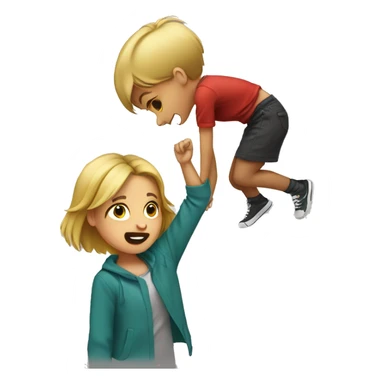 girl dabbing a boy's head sticker
