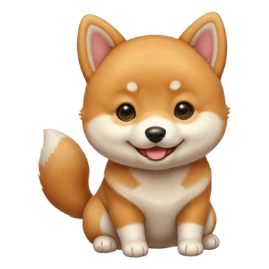 3 month old Shiba Inu puppy, big round eyes, soft orange and white fur, tiny paws, smiling expression, emoji style, simple vector, clean lines, soft shading, pastel background, centered, 1:1 ratio, high quality, cute sticker design sticker