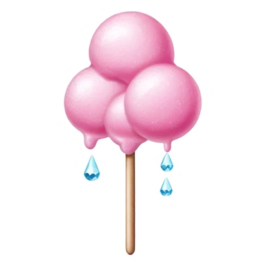 Glossy pink cotton candy on stick with shiny sugar crystals and reflective highlights sticker