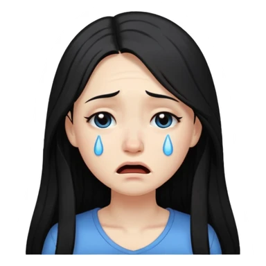 pale girl with long black hair, crying sticker
