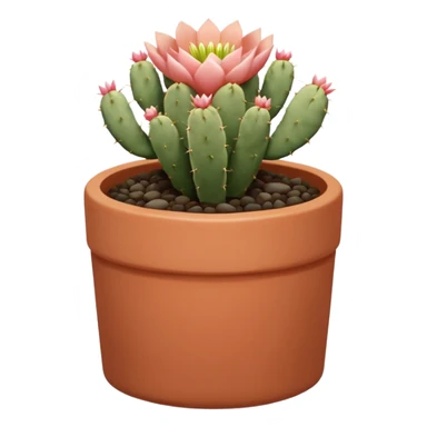 A ceramic pot in a pastel terracotta color, shaped like a cylinder, the pot is tall and contains an Acanthocalycium Glaucum cactus plant. sticker