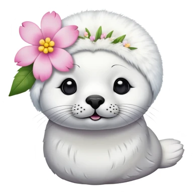 Skinny harp seal with flower hair pin on the head sticker
