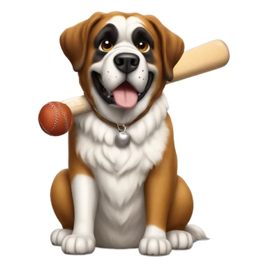 Saint Bernard hitting a baseball with a bat sticker
