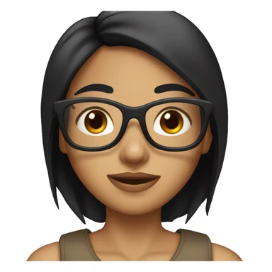 Tan girl with straight black hair and brown eyes with glasses sticker