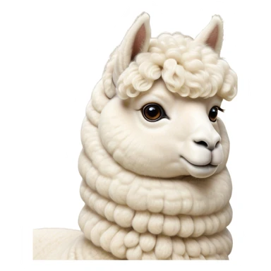 Cinematic Noble Cream Alpaca Portrait Emoji, Poised and regal, with a graceful, sturdy build and a luxuriously soft, well-groomed cream fleece, deep-set soulful gentle eyes, Simplified yet sharp and sophisticated features, highly detailed, glowing with a soft, dignified glow, high shine, intelligent and serene, stylized with an air of pastoral elegance, focused and attentive, soft glowing outline, capturing the essence of a watchful and confident companion, so majestic it feels as though it could stride out of the screen with effortless authority! sticker