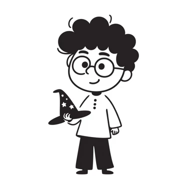 Harry Potter with round glasses and a wizard hat in hand drawn doodle style sticker