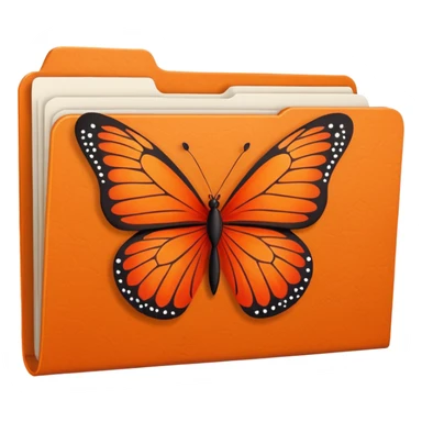 orange file folder with red butterfly on the cover sticker