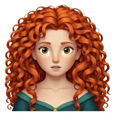 Merida from Brave with extremely long wild curly red hair and lots of freckles covering her face sticker