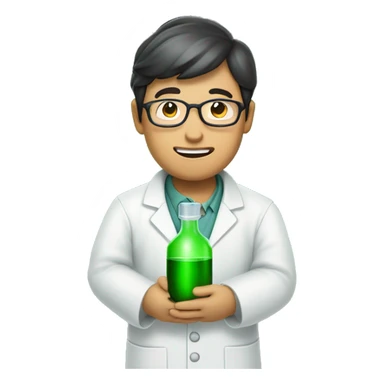 asian scientist experemintator with green liquid bottle in hands  sticker