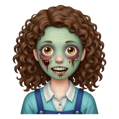 uma garota zumbi com o cabelo cacheado meio ondulado que usa aparelho sticker