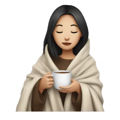 asian girl inside a blanket sipping coffee eyes closed sticker