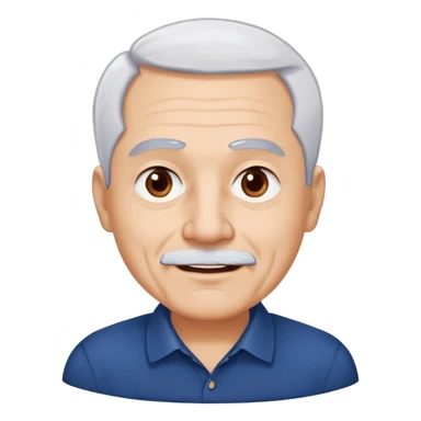 Charismatic older Hispanic man with light skin, round face, wide jaw. Lively dark brown eyes that look humorous. Thick straight eyebrows. Short white hair with receding hairline. Clean-shaven. Wearing a dark blue shirt. sticker