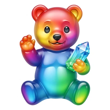 Rainbow Gummybear holding a crystal sticker