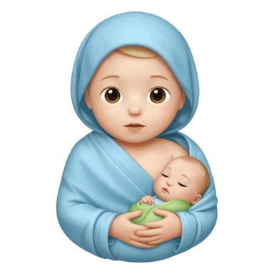 swaddled baby emoji, soft colors, peaceful expression, apple style sticker