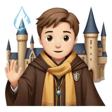 Hogwarts student with wizard robe and house scarf falling sticker