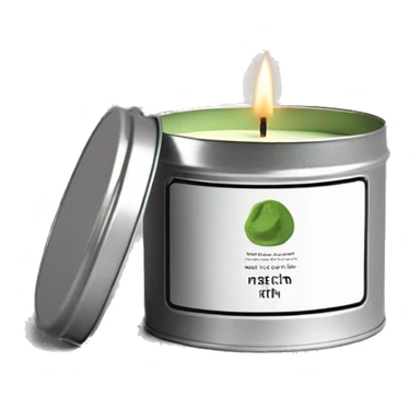 minimal matcha scented lit candle in small silver tin with realistic label sticker