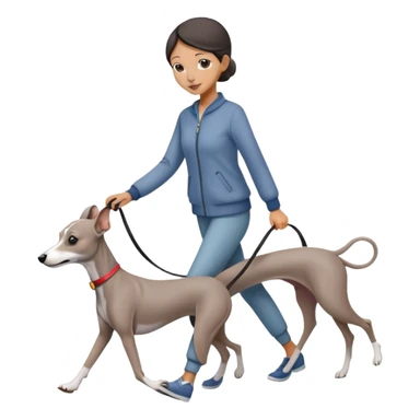 Beautiful Asian girl with cute features walking an all grey Italian greyhound with no white nose sticker