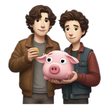 Homer Simpson and timothee chalamet holding the gravity falls pig sticker