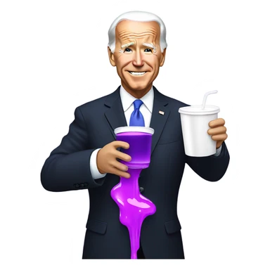 biden with purple liquid spilling out of white cup sticker