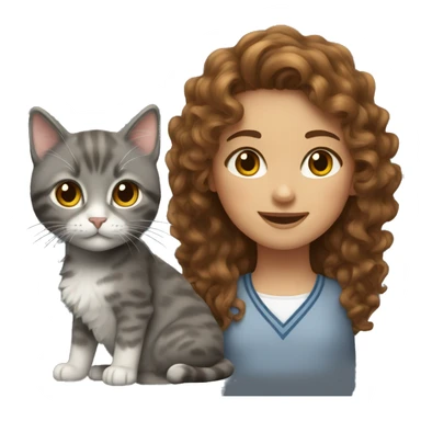 Girl with curly brown hair with grey scotland cat sticker