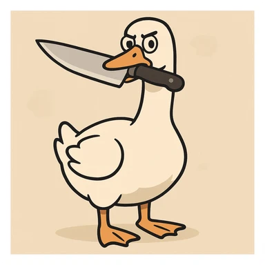 a goose with a knife in its mouth, flat toon cartoon style sticker