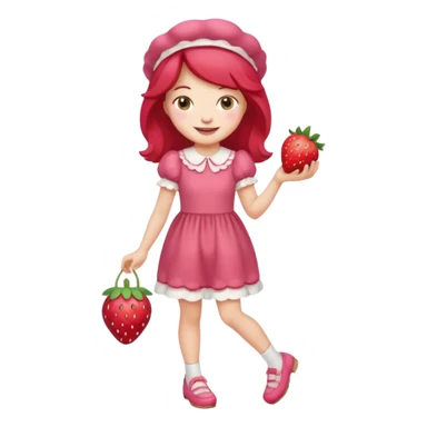 pretty and cute realistic modern day strawberry shortcake full body with red shoes emoji sticker