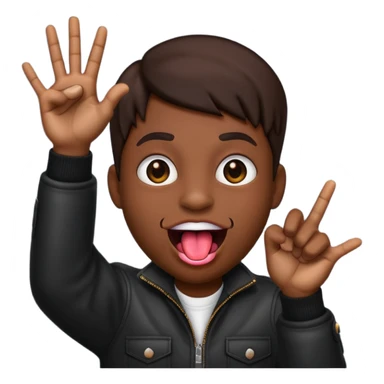 Black emoji sticking out tongue and holding up rockstar hands sticker