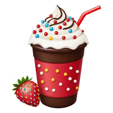 Un vaso plástico cubierto de chocolate que arriba se vea crema batida que por encima se vean fresas y chispas de colores  sticker