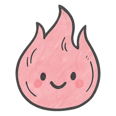 cute hand-drawn style pink flame with bold outlines, stylized shadows and highlights, friendly charming shape sticker