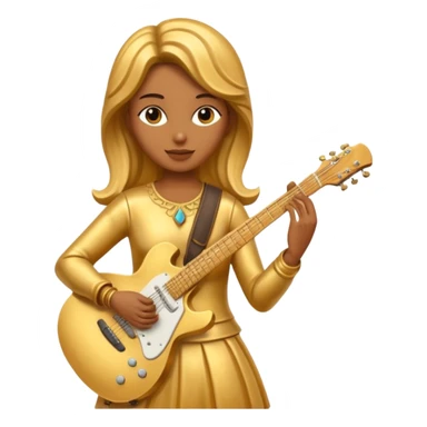 fully golden statue female guitarist face golden sticker