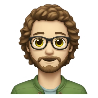 boy with green eyes with glasses shaggy brown hair brown beard pale skin sticker