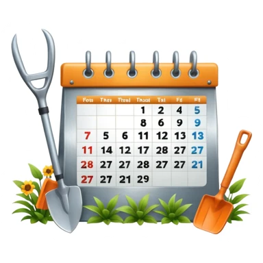 calendar icon with garden tools near. Transparent background sticker