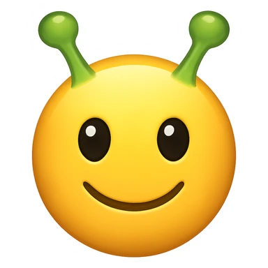 yellow face with green alien antennae, digital illustration, emoji style, no background sticker