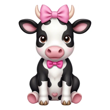 Cute black and white cow with a pink bow sitting down sticker