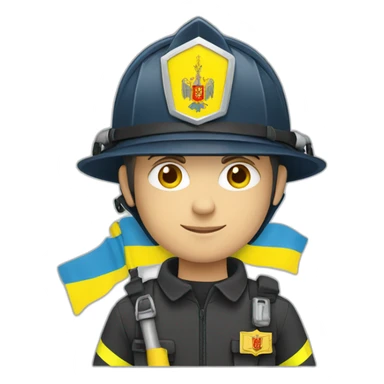 Ukrainian firefighter with the flag of Ukraine sticker