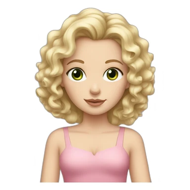 White girl with curly blonde hair grey-green eyes, pink dress sticker
