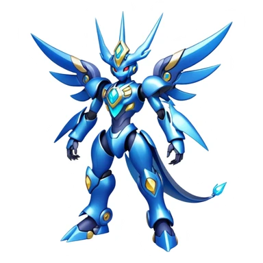 Shiny Futuristic Mechanical Glossy Celestial Godly Divine Fakemon-Pokemon-Digimon-Spectrobes-fusion, full body sticker