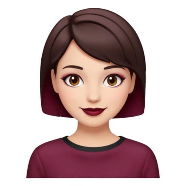 brunette girl, short hair, burgundy clothes, trendy heavy makeup, smiling sticker