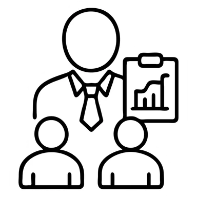 Staff manager, person in business attire with clipboard or chart, managing team members, professional leadership symbol sticker