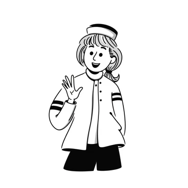 girl with dirty blonde ponytail, cruise captain uniform, waving at the camera sticker