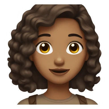 Girl with brownish skin, light brown eyes and dark brown hair, aesthetic, waving sticker