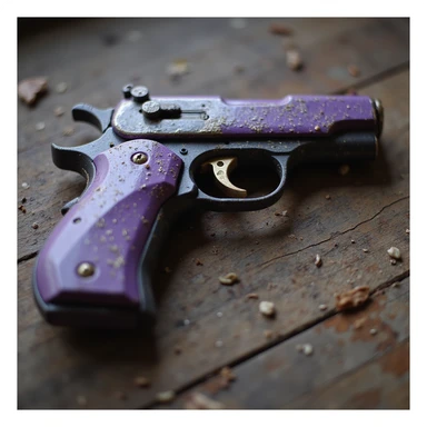 purple heart pistol, photorealistic style, glossy finish, on a white background sticker