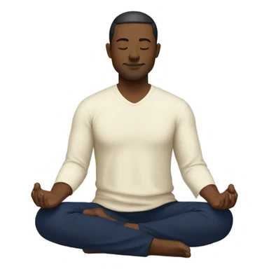 man meditating sitting down with cream shirt and navy blue pants sticker