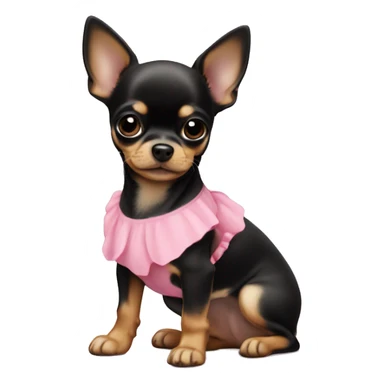 black & tan chihuahua puppy wearing a pink dress sticker