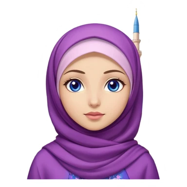 Turkish beautiful finish Konya girl blue eyes with hijab and purple cherry blossom dress on mosque sticker