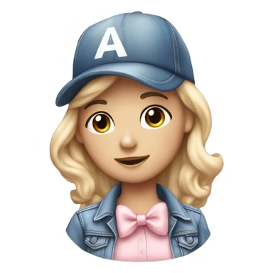 A white beautiful girl wearing denim baseball cap and a soft pink bow tie sticker