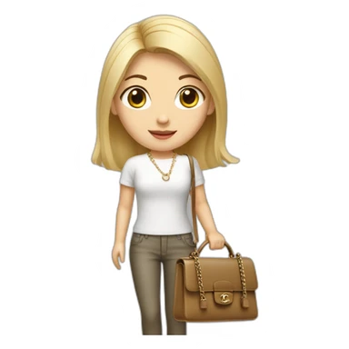 Blonde Asian girl who is a software engineer with Birkin bag and Chanel necklace sticker