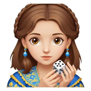 українська дівчина з каштановим волоссям у вишиванці тримає в руці гральний кубик sticker