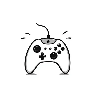 A hand-drawn sketch of a joystick controller with action lines sticker