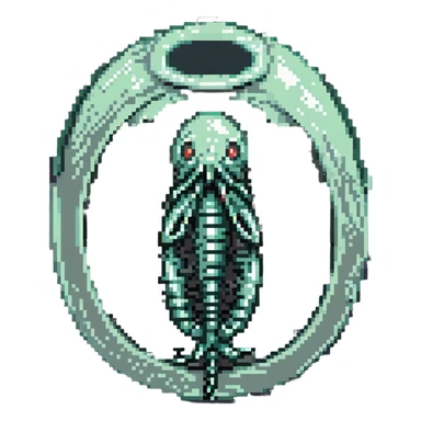 MRI parasitic embryo, digital, fetal small shape in otherworldly bubble, eerie, horror, pupa, crystalis, in-utero, sea-life, crustaceanoid, photorealismm siphonophore sticker
